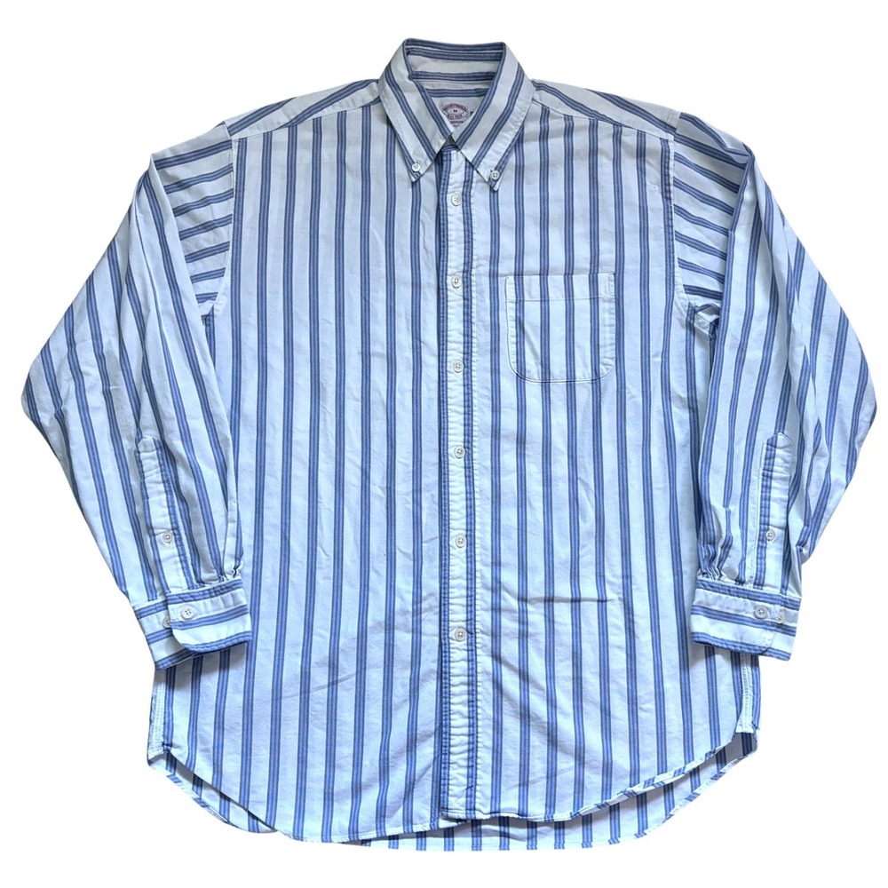 Vtg Brooks Brothers Made in USA Button Down Oxford Shirt Men M Blue White Stripe